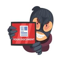 Hacker in Mask and Gloves Trying to Access Document Folder Illustration vector