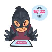 Data Theft. Hacker Wearing Mask Breaking into Electronic Device Illustration vector
