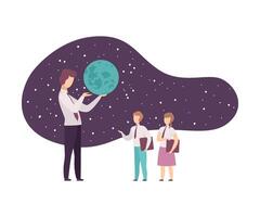 Pupils Attending Lecture in Planetarium Illustration. Man Showing the Globe vector