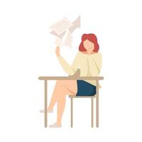 Lazy Girl Sitting At School Desk not Wanting to Write Essay Illustration vector