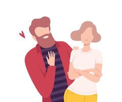 Annoying and Intrusive Admirer Trying to Present his Heart to Woman Refusing to Take It, Male and Female Characters Experiencing Unrequited Feelings, One Sided Love Flat Illustration vector