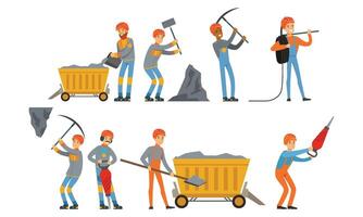 Miner Workers Standing in Different Poses Set vector