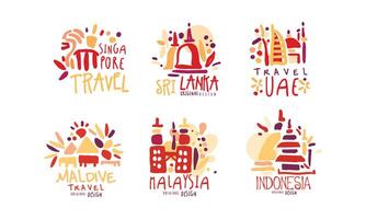 Travel to Different Countries Labels and Logos Set vector