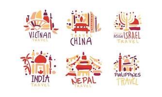 Travel to Different Countries Labels and Logos Set vector