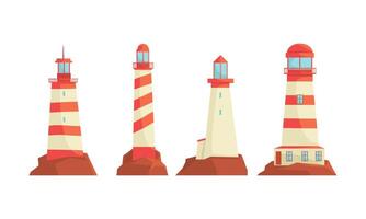 Lighthouse Structures Set. Nautical Navigation System Concept vector