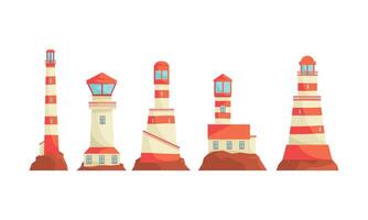 Lighthouse Structures Set. Nautical Navigation System Concept vector