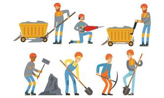 Miner Workers Standing in Different Poses Set vector