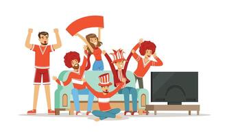 People Supporting Favorite Team Sitting and Standing in Front of TV Illustration vector