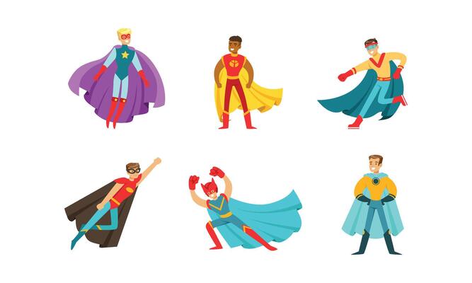 Superheroes Characters in Different Poses Set