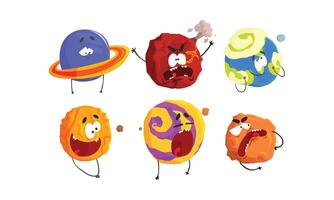 Funny Planets and Asteroids of Solar System Set vector