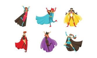 Superheroes Characters in Different Poses Set vector