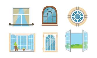 Different Types of Windows Set. Glass Exterior Element Collection vector