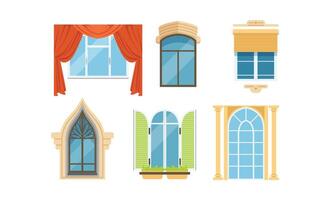 Different Types of Windows Set. Glass Exterior Element Collection vector