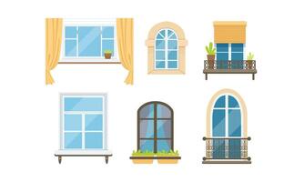 Different Types of Windows Set. Glass Exterior Element Collection vector