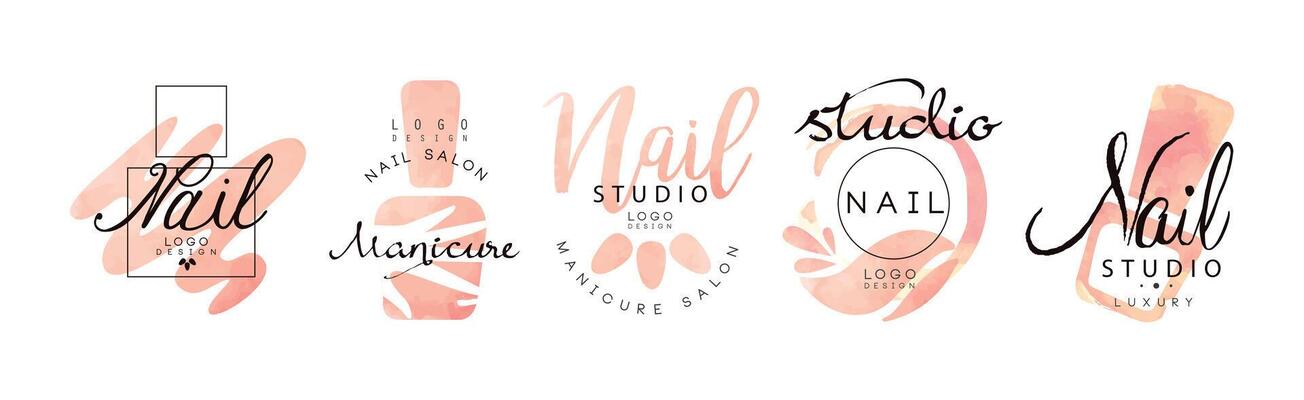 Manicure Nail Studio Logo and Label Design Set