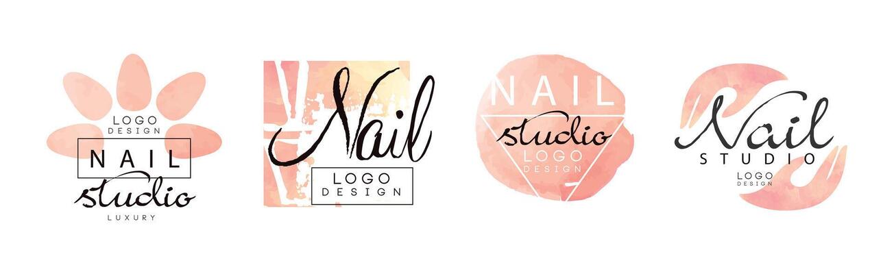 Manicure Nail Studio Logo and Label Design Set