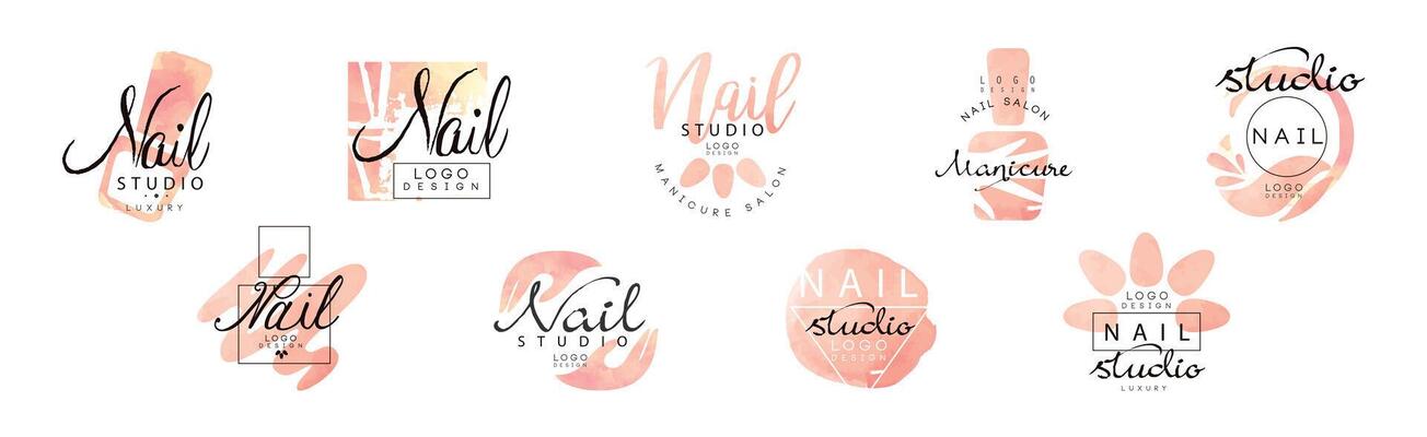 Manicure Nail Studio Logo and Label Design Set