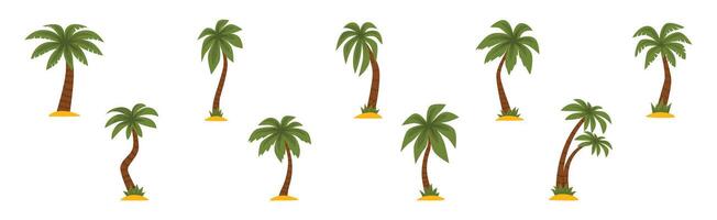 Palm Tree with Brown Trunk and Green Top Set vector