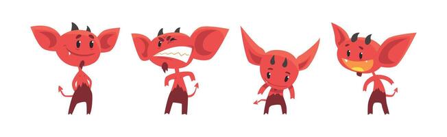 Red Devil Character with Horns and Face Emotion Set vector