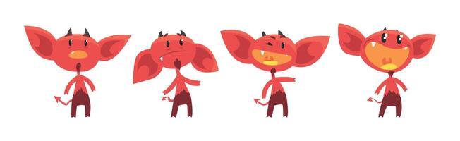 Red Devil Character with Horns and Face Emotion Set vector