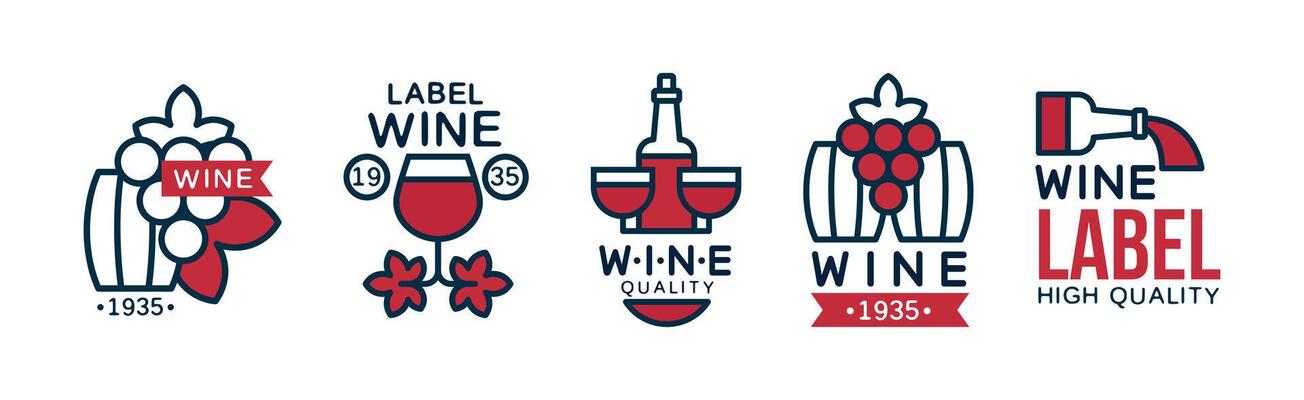 Wine Label and Badge Design with Colorful Element Set