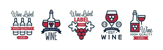 Wine Label and Badge Design with Colorful Element Set vector