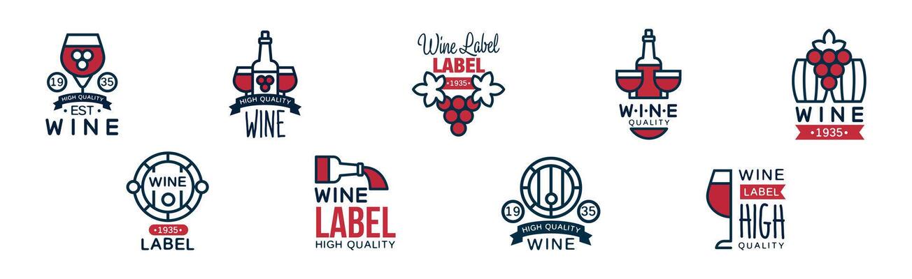Wine Label and Badge Design with Colorful Element Set