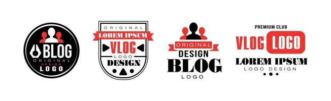 Vlog Logo and Label Design with Red and Black Set vector