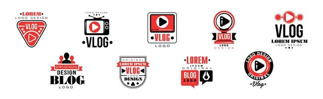 Vlog Logo and Label Design with Red and Black Set vector