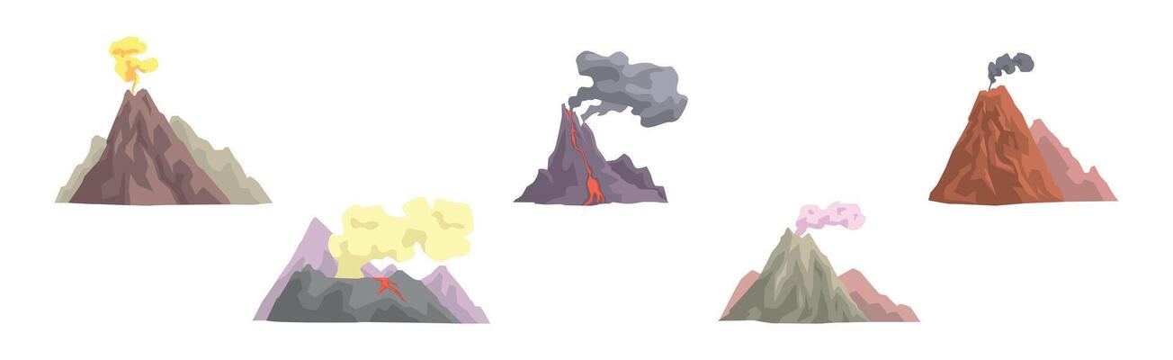 Erupting Volcano with Smoke at Top of Mountain Set