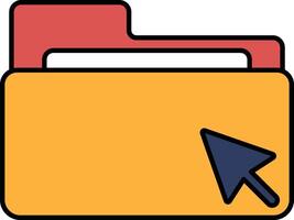 A yellow folder with a red tab and a blue arrow pointing to the right vector