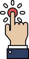 A hand pointing to a red button vector