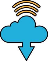 A blue cloud with a downward arrow pointing to it vector