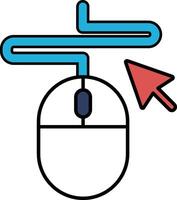 A blue and white mouse with a red arrow pointing to it vector