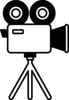 A black and white camera with a tripod vector