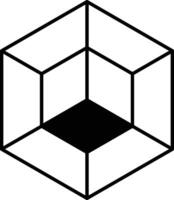 A black and white image of a cube with a black dot in the center vector