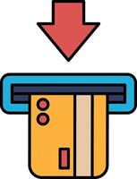 A credit card is being inserted into a machine with a downward arrow vector