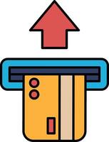 A credit card is inserted into a machine with a red arrow pointing up vector