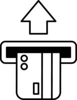 A black and white image of a credit card reader with a credit card inserted into vector