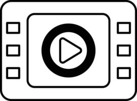 A black and white image of a player with a play button vector