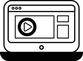 A black and white image of a laptop screen with a playing vector