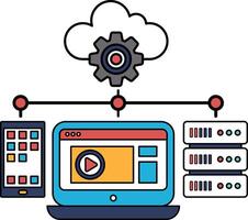 A computer monitor with a cloud and a gear on it vector