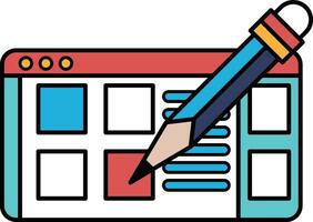 A pencil is drawn on a computer screen with a red square in the middle vector