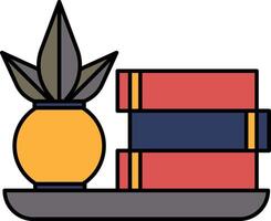 vase with a plant and a stack of books vector
