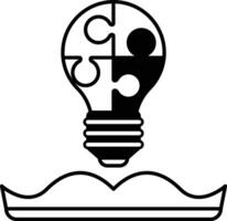A black and white image of a light bulb with a puzzle piece on top of it vector
