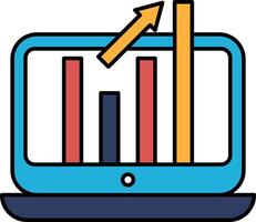 A computer monitor with a graph showing a line going up vector