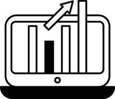 A black and white image of a laptop with a graph on the screen vector