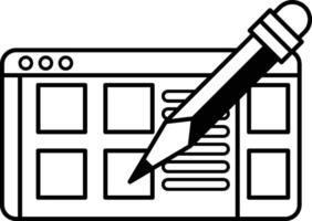 A black and white drawing of a pencil on a computer screen vector