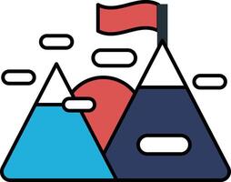 A mountain range with a red flag on top vector