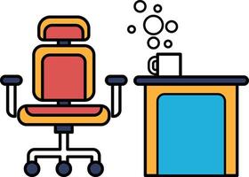 A cartoon drawing of a chair and a table with a cup of coffee on it vector